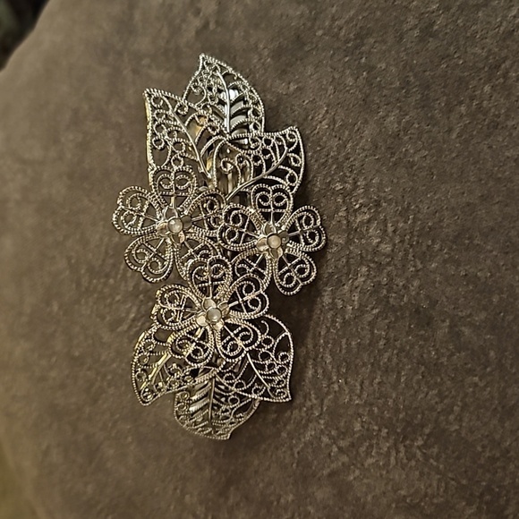 Vintage Silver Floral Filigree Fairycore Barrette - Picture 2 of 6